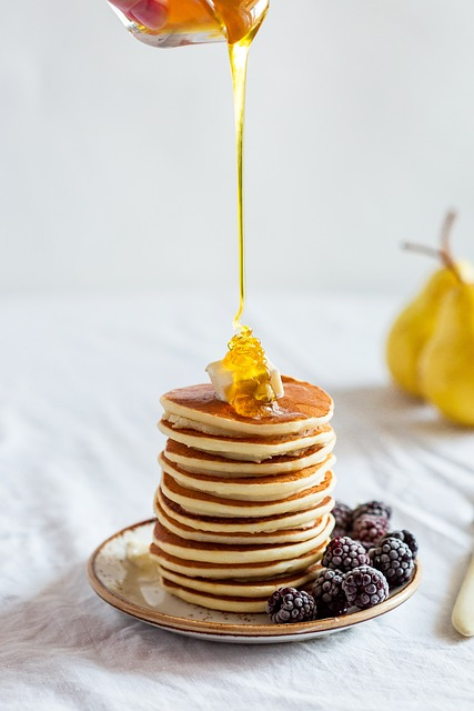 pancakes, honey, stack