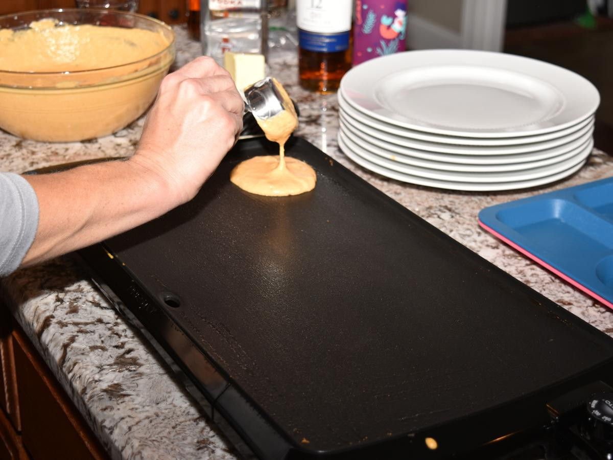 Pouring Pancake batter, griddle cakes