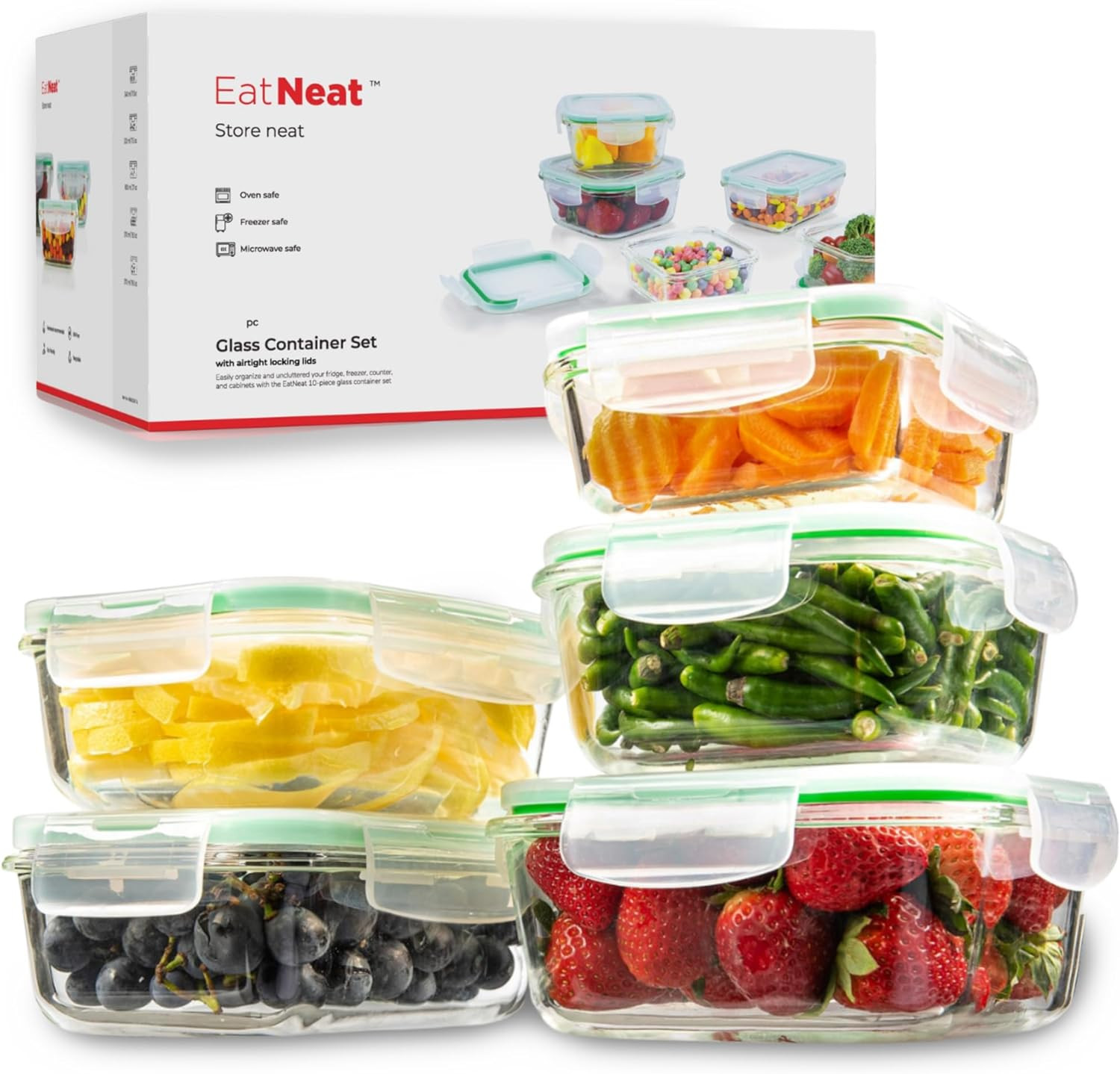 EatNeat 5-Piece Glass Storage Containers