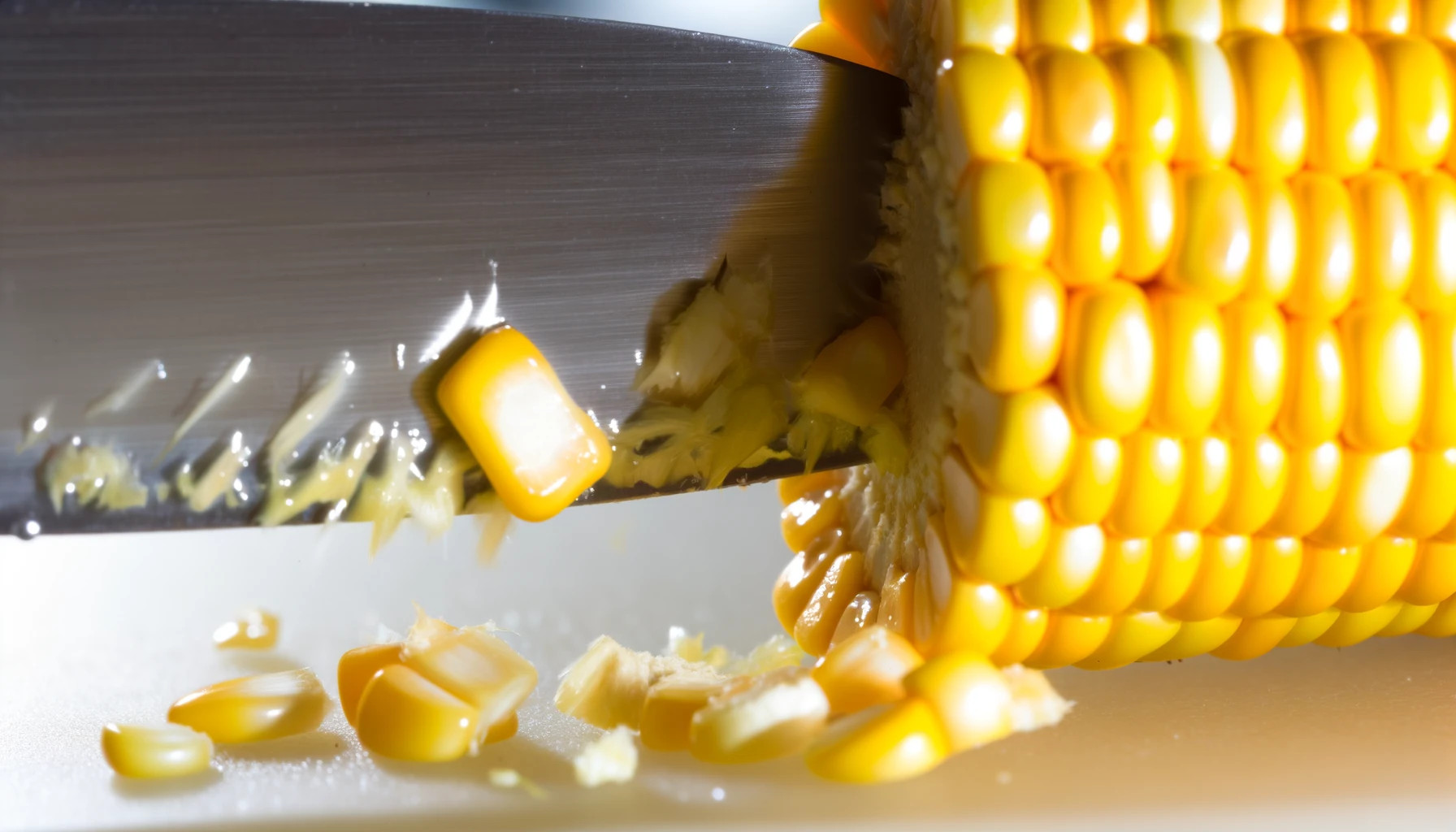 close up of cutting corn