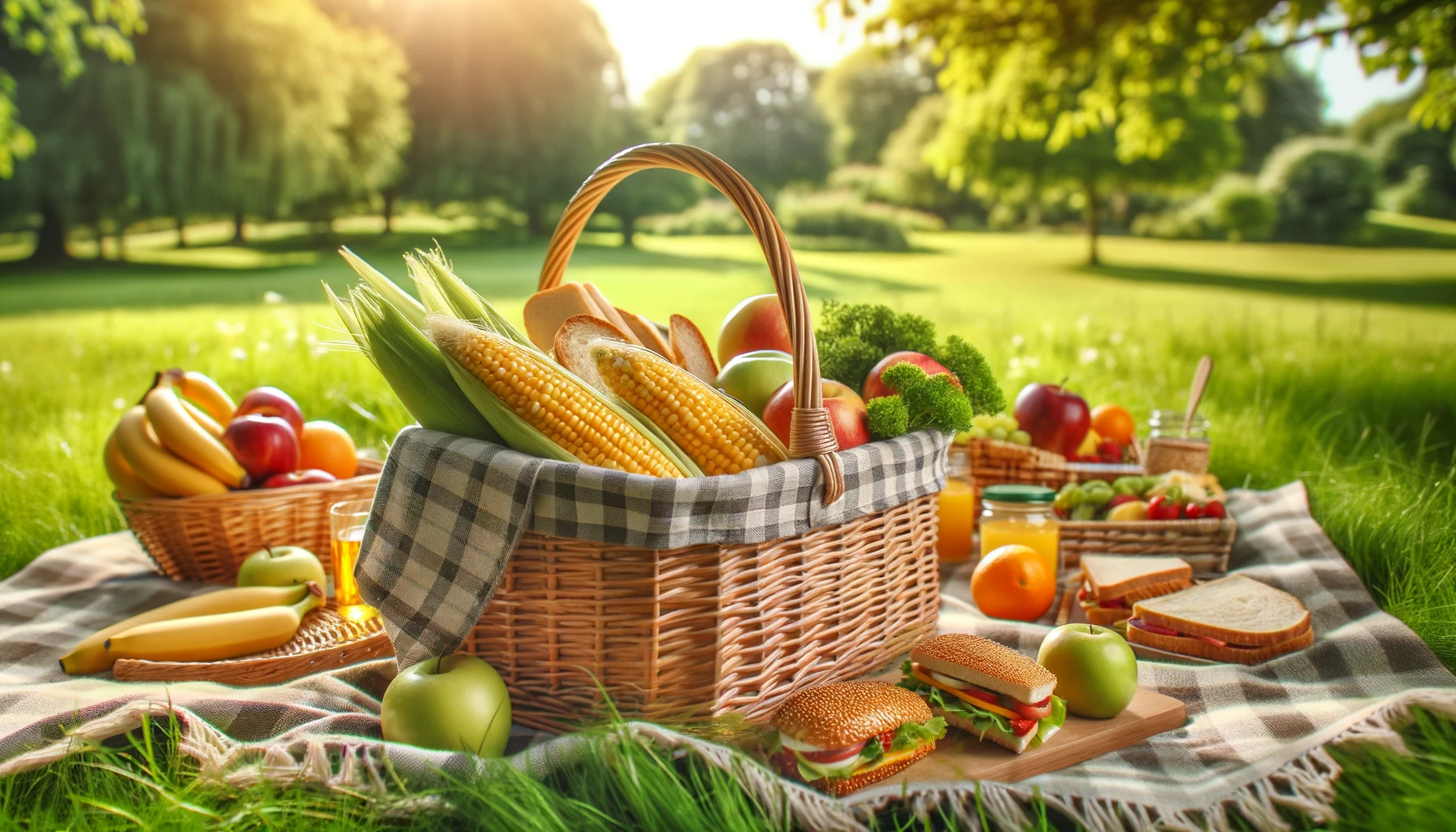 Corn in a picnic basket