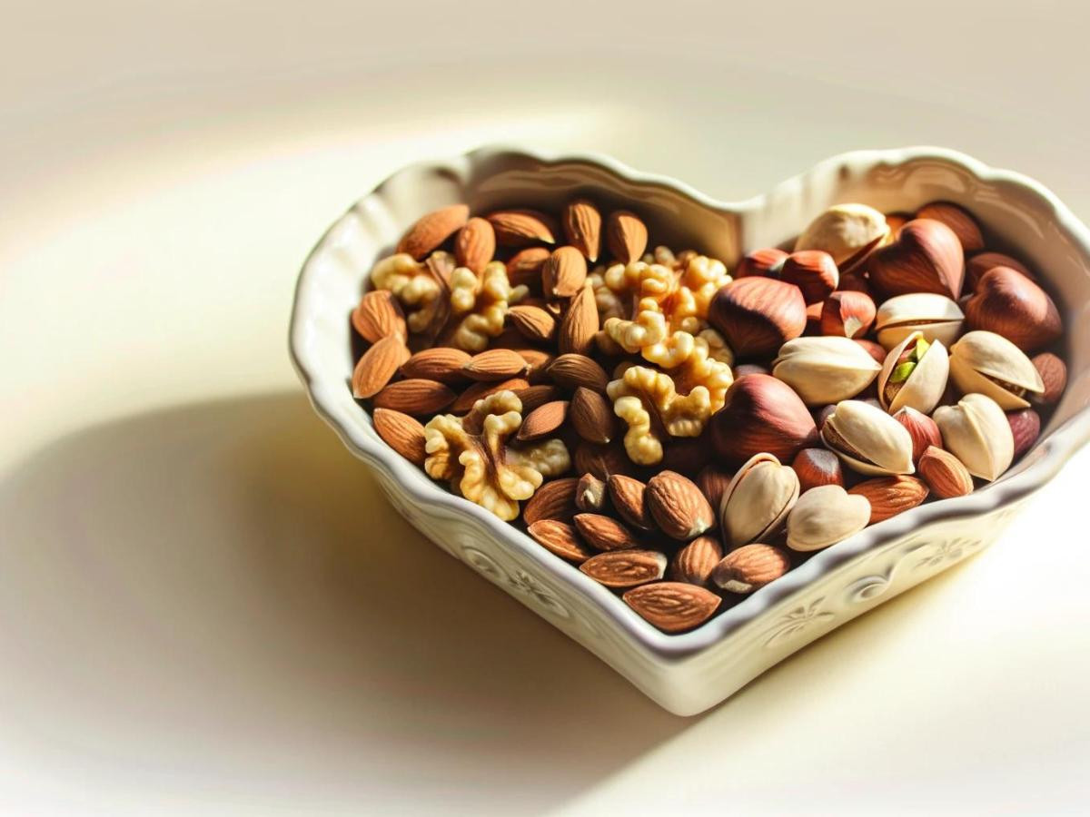 nuts in a heart shaped bowl
