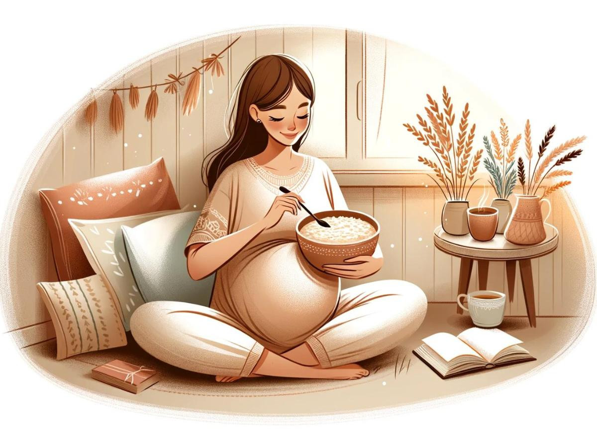 pregnant woman eating oatmeal