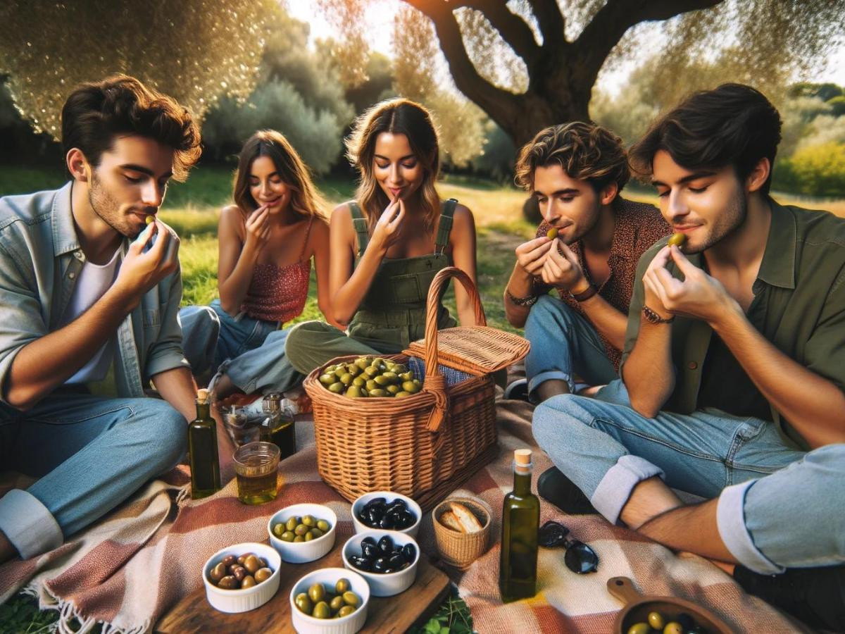eating olives at a picnic