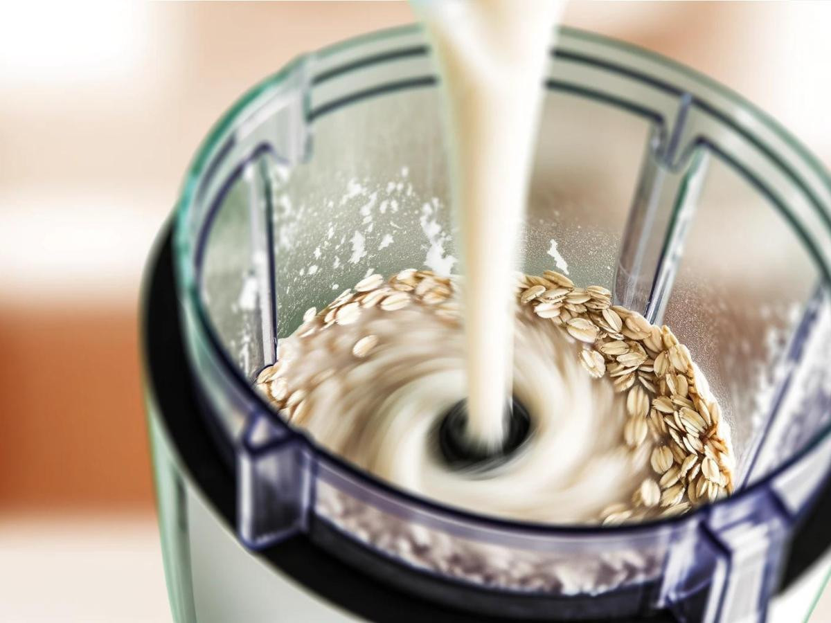 Oat milk in food processor