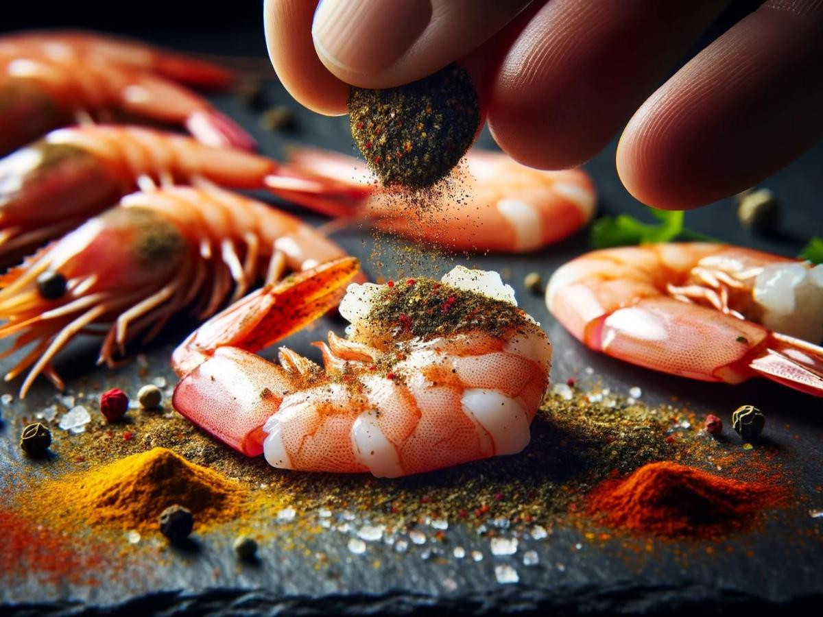 putting spices on shrimp