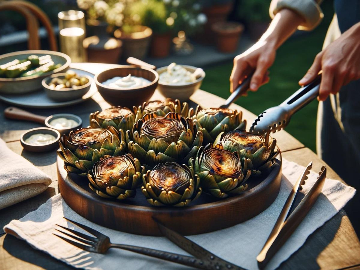 serving grilled artichokes