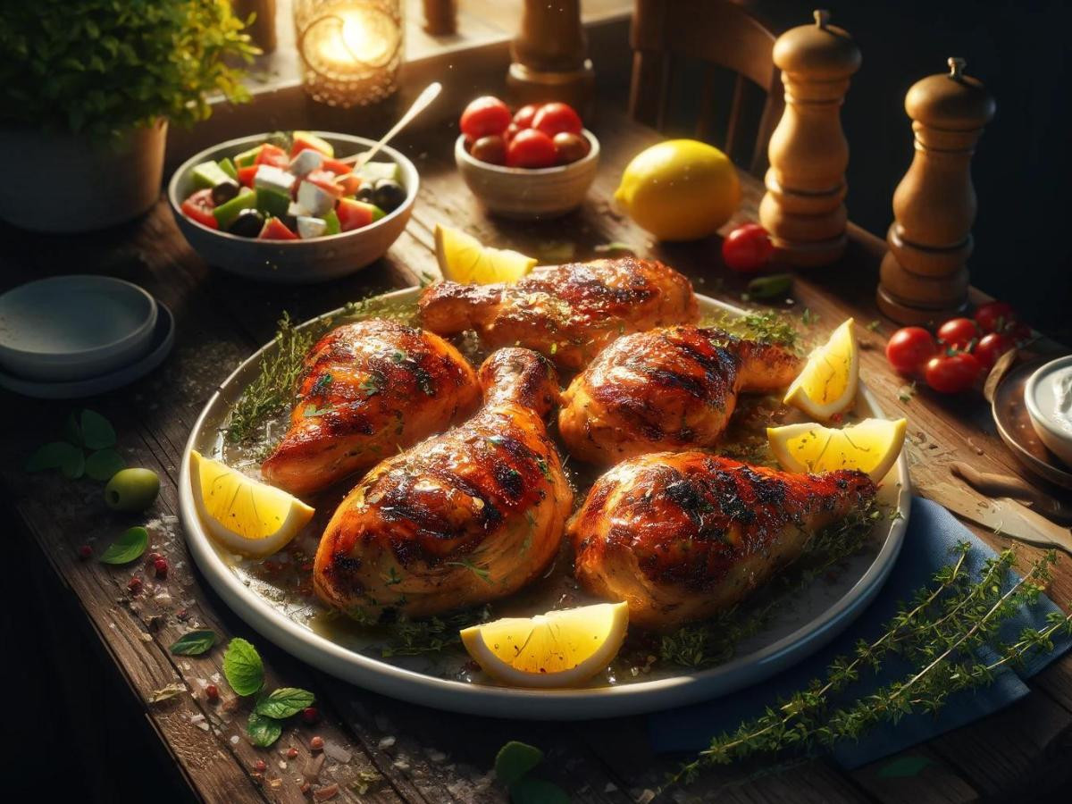 grilled greek chicken thighs on a plate