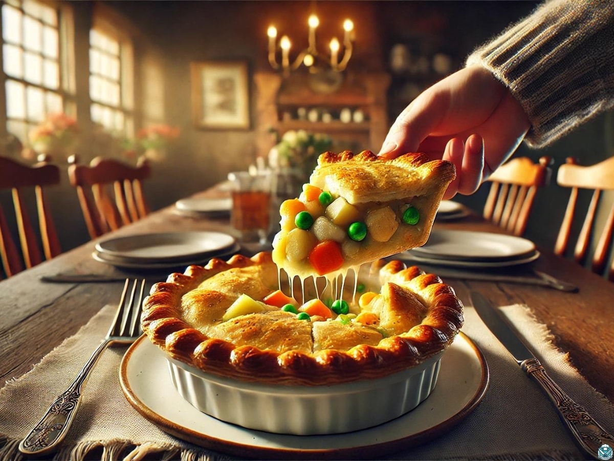 Serving chicken pot pie