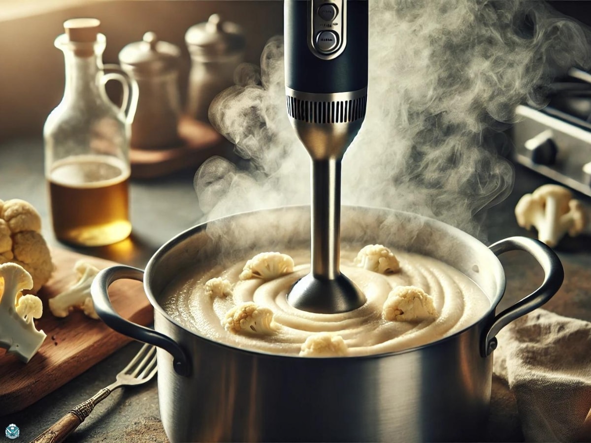 cauliflower soup getting blended