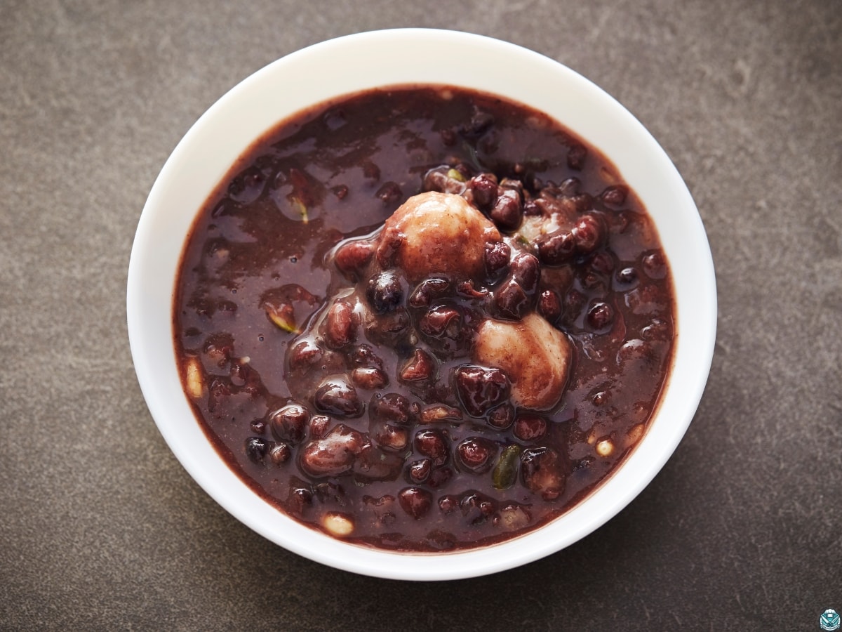 a bowl of black bean soup