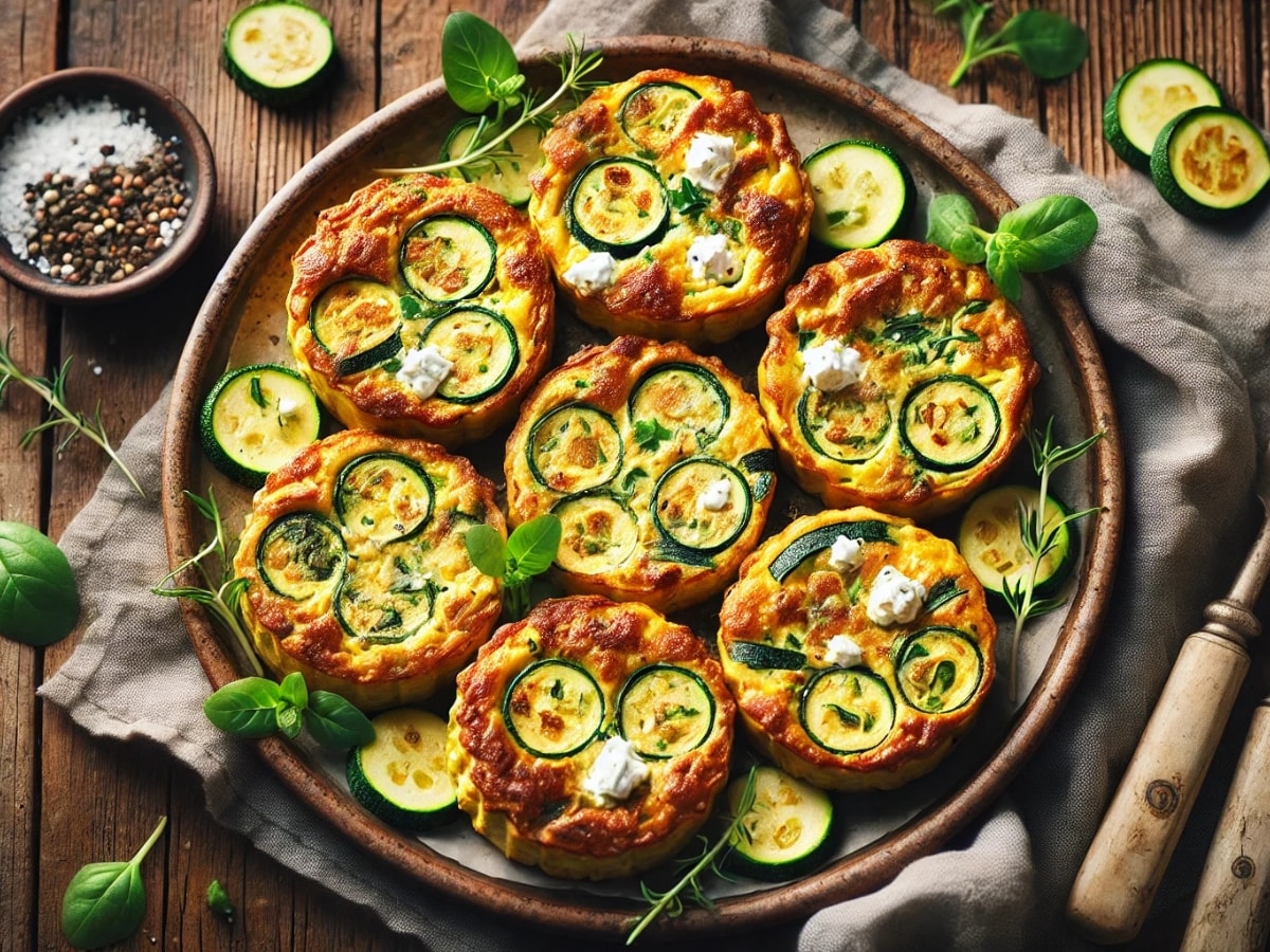 perfectly plated mini zucchini and feta frittatas