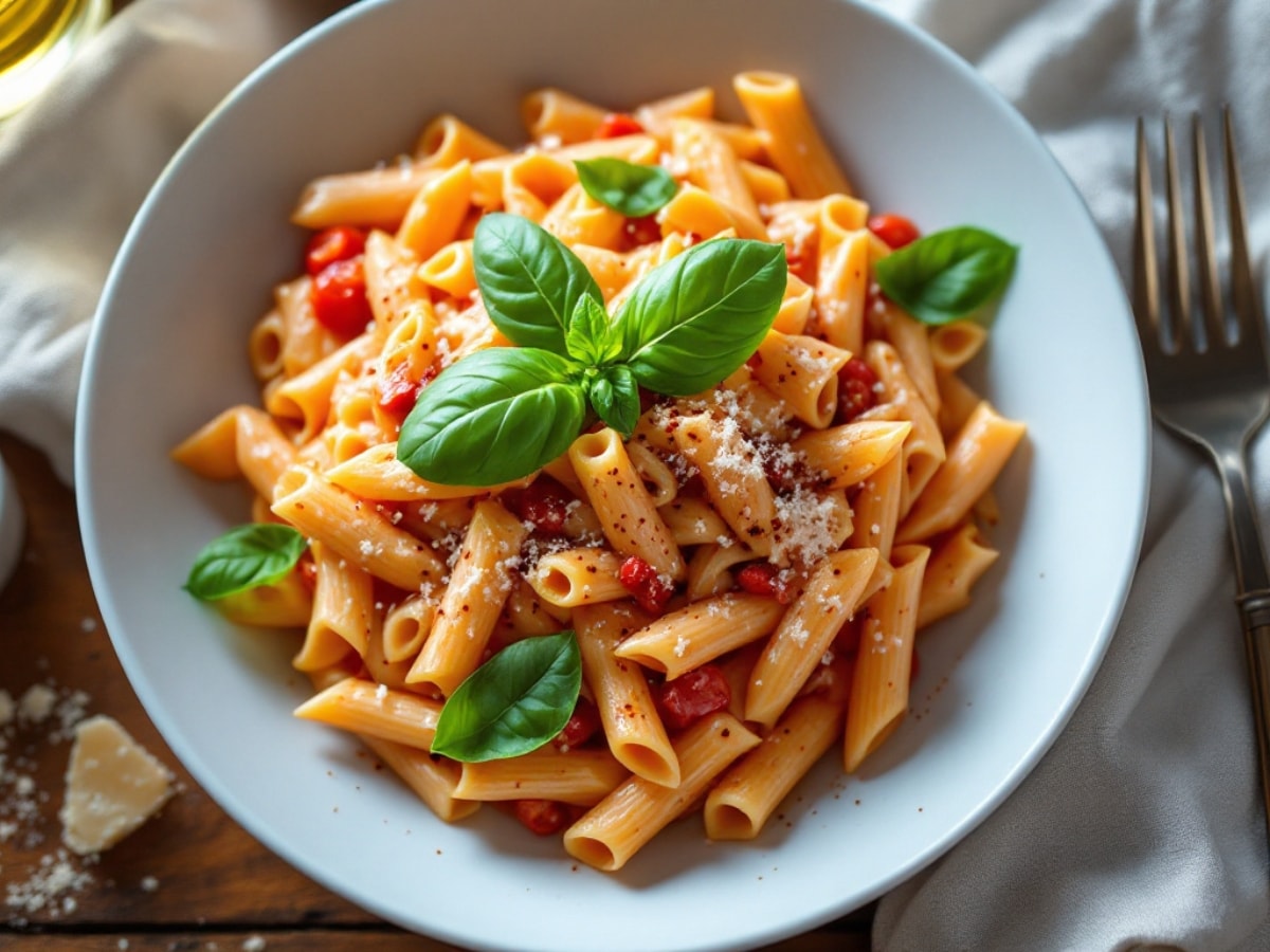 spicy vodka pasta plated