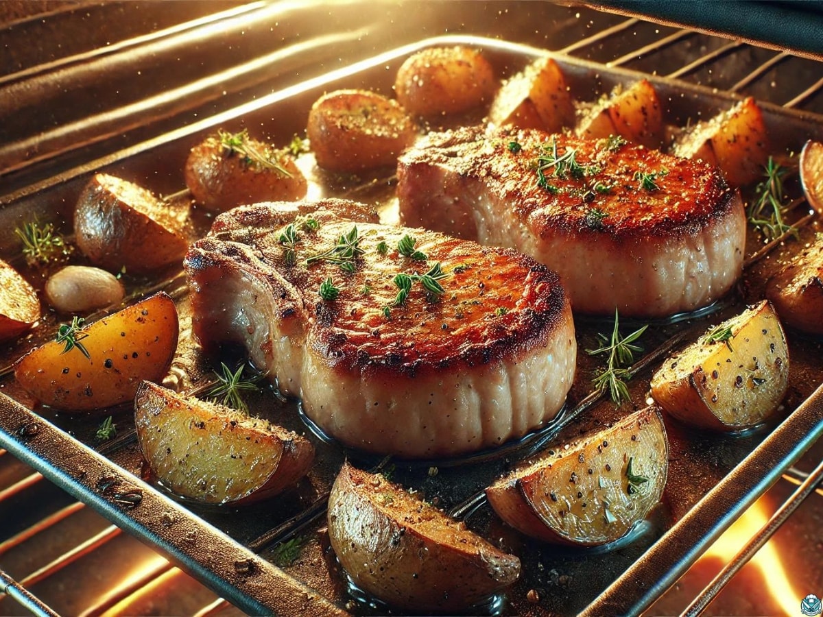 pork chops and potatoes in the oven