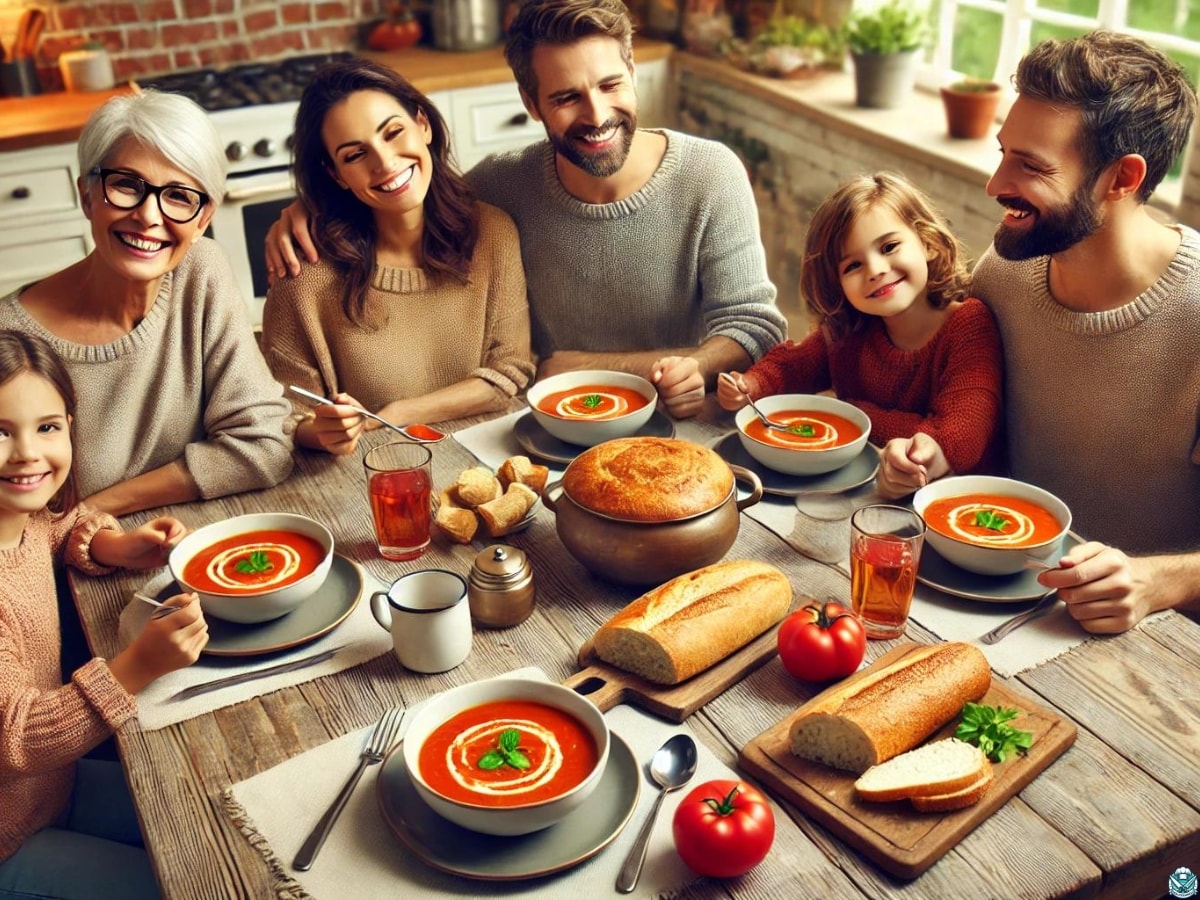 family eating TOmato soup