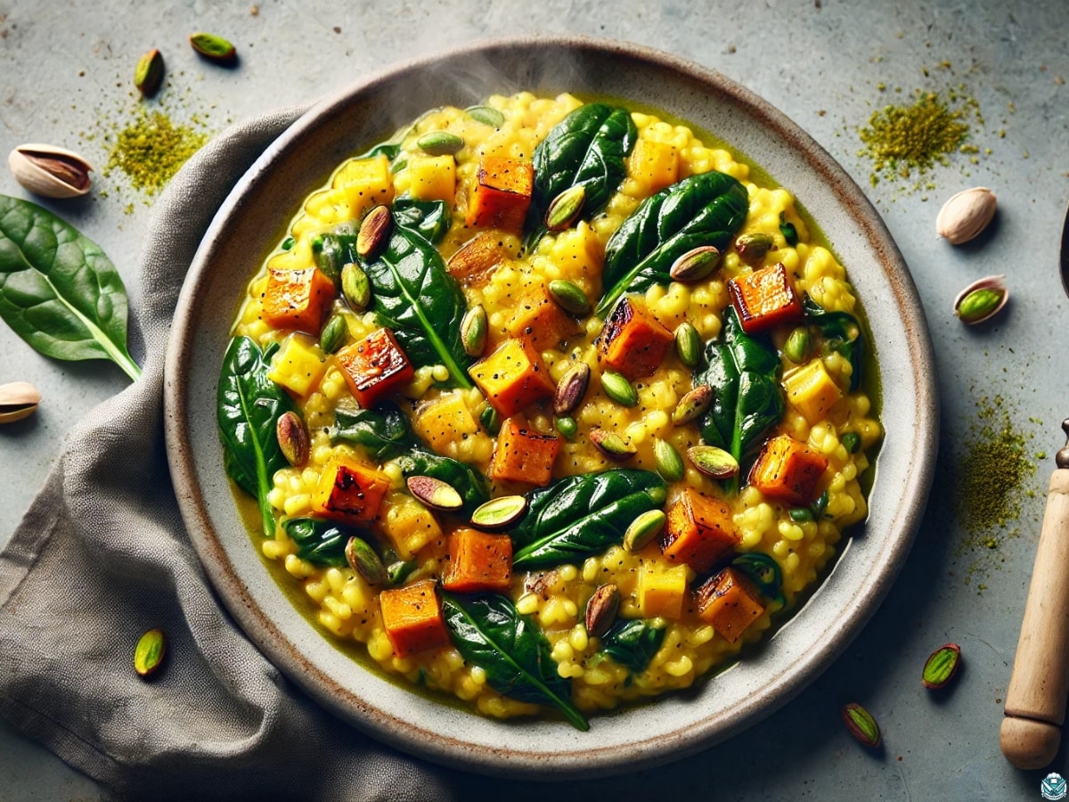 roasted butternut squash risotto with pistachios