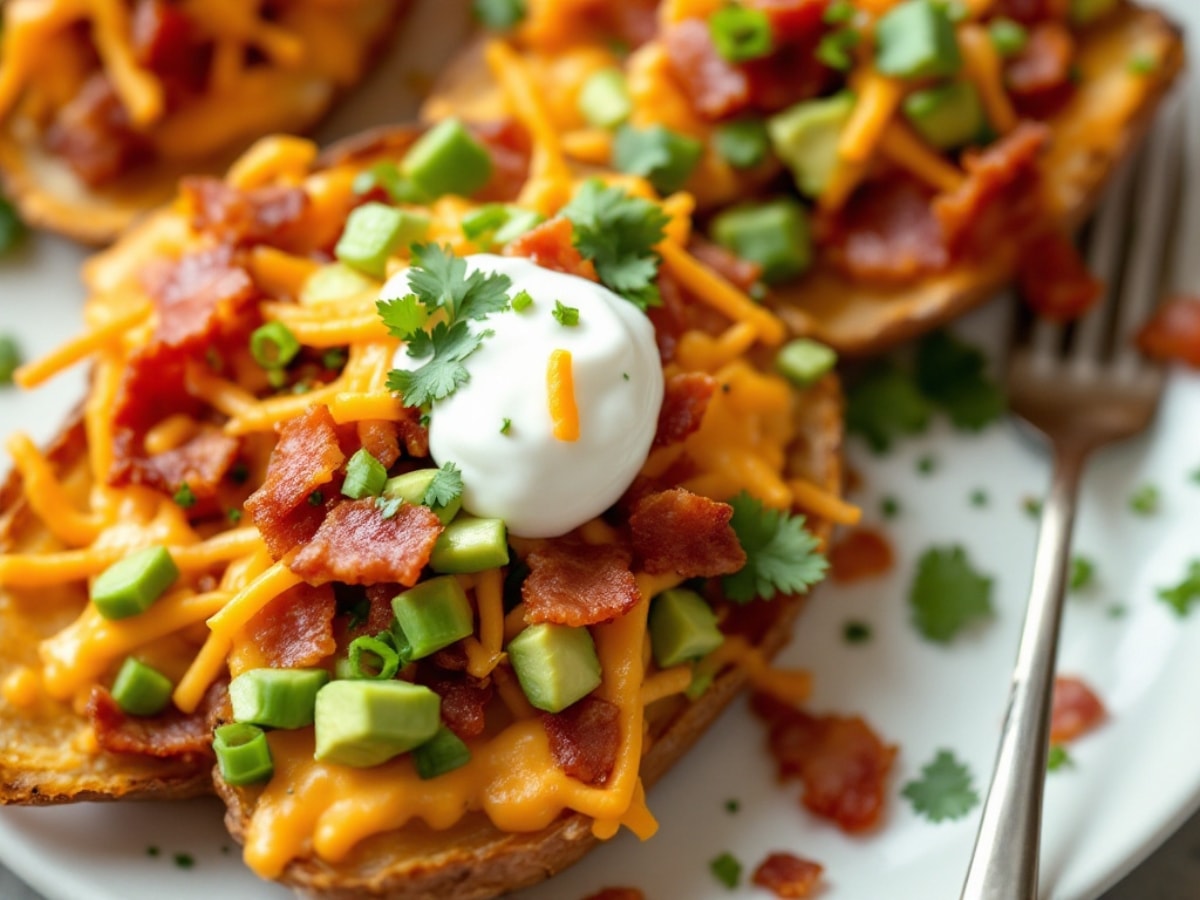 loaded sweet potato skins with  sour cream