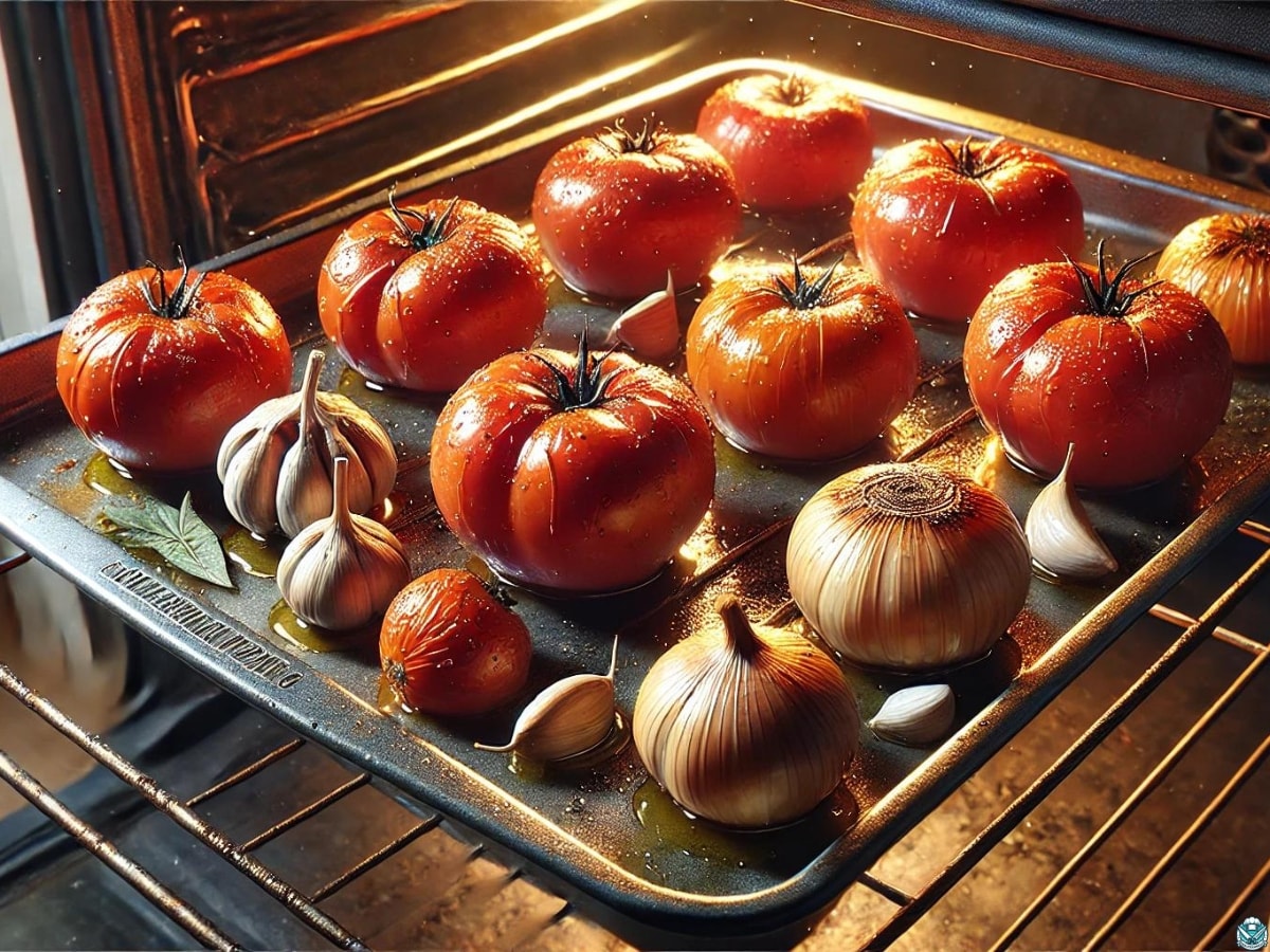 Roasting Tomatoes and Garlic