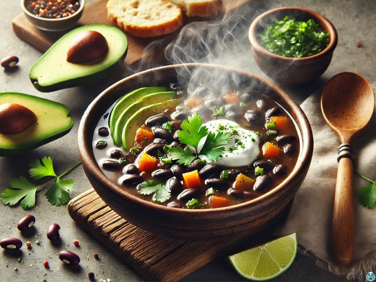 a bowl of black bean soup