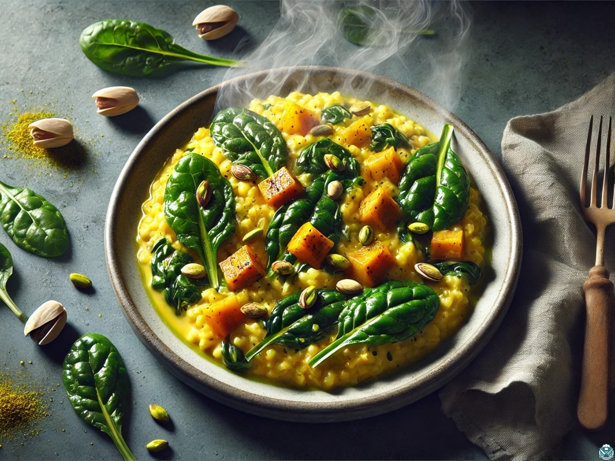 A bowl of roasted butternut squash risotto