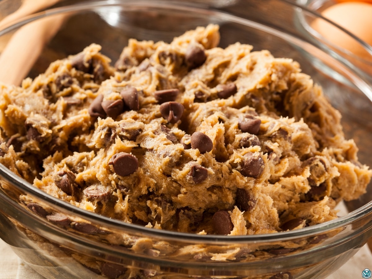 glass bowl of edible chickpea cookie dough