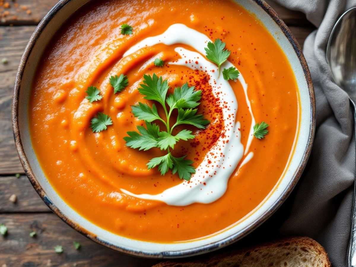 a final bowl of roasted carrot and red lentil soup