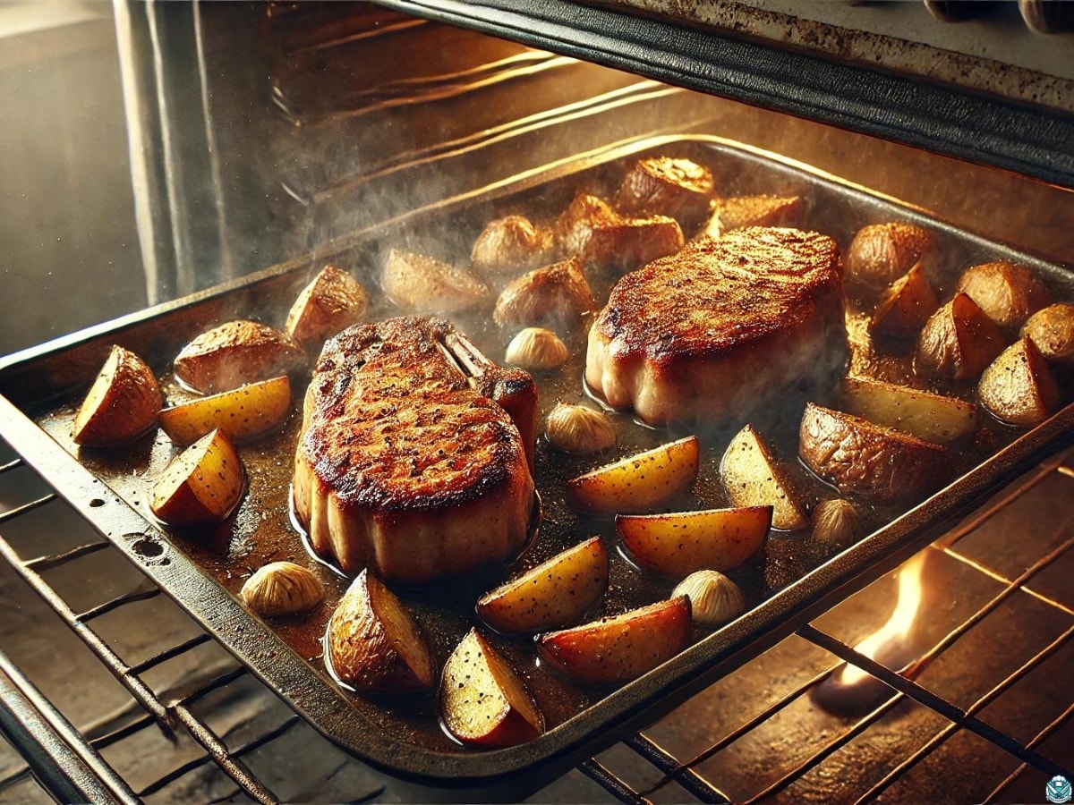 pork chops and potatoes in the oven