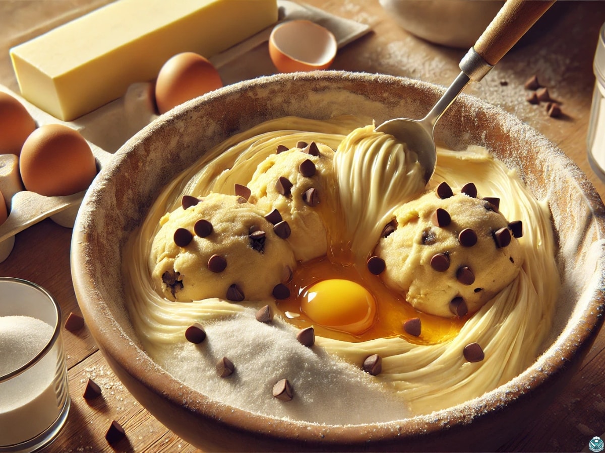 Mixing chocolate chip cheesecake cookie dough