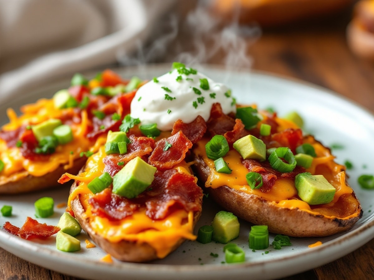 steamy loaded sweet potato skins