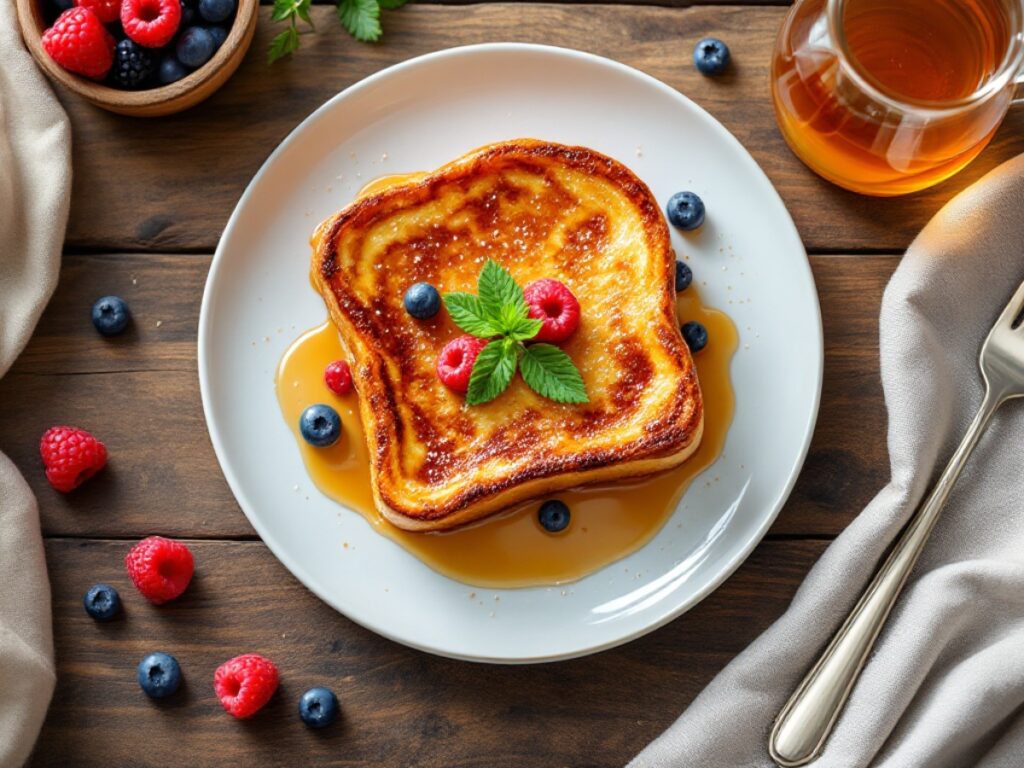 plated Crème Brûlée French Toast with fruit