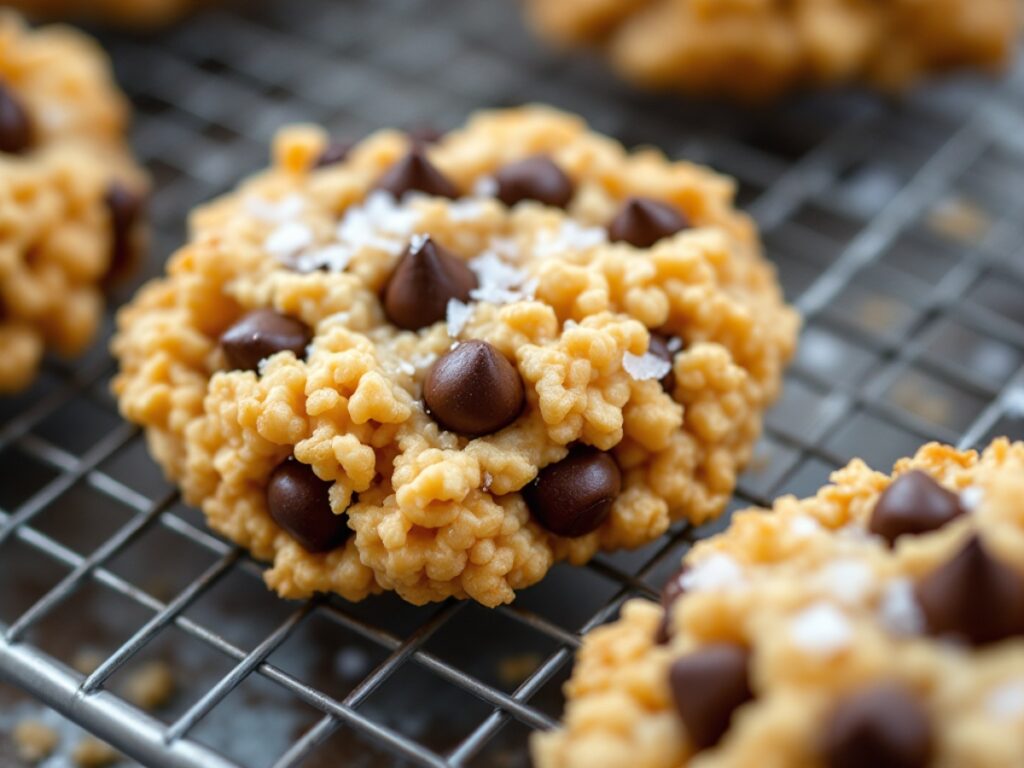 Rice Krispie Chocolate Chip Cookies on cooling rack